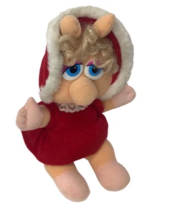 Vintage Baby Miss Piggy Plush Toy 1987 Henson Red Christmas Dress Gift - Picture 1 of 4