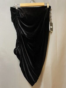 NWT DKNY Women Asymmetrical Ruched Back Zip Velvet Pencil Short Skirt SZ 4 Black - Picture 1 of 18