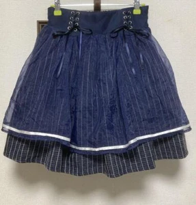 Secret Honey Ribbon Lace-Up Mini Skirt Navy Marine Check - Picture 1 of 2