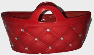 Ceramic Purse Vase Glazed Red with Faux Rhinestones (READ) - Picture 1 of 9