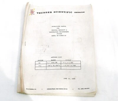 Vintage Thunder Scientific Humidity Generator Module Model HS-2CHDT-2A Manual  - Image 1 of 3