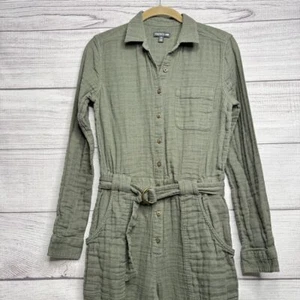Toad&Co Olive Green Utility Jumpsuit sz XS 100% Organic Cotton Gauze Workwear - Imagen 1 de 9