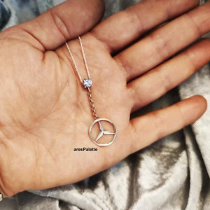 Mercedes Necklace Gift For Women Fashion Necklace With Pink Stone 925 Silver - Picture 1 of 5