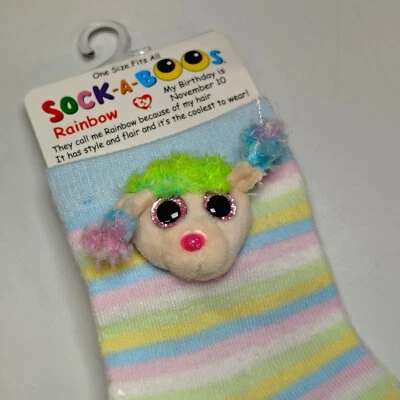 NEW TY Sock-A-Boos Rainbow Kids Socks One Size Fits All Poodle Dog Striped HTF - Image 1 of 4