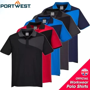Portwest Mens Polo Shirt Cotton Moisture Wicking Workwear Uniform Summer Top - Picture 1 of 14