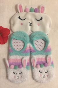 olive & edie RABBIT Kids Girls slipper socks & eye mask set Sleep size M/L New