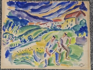 Gemälde Aquarell 1936 Peintre signiert Jacques Pouydebat France - Bild 1 von 11