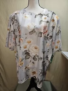 Vintage 1980s Top Notch Blouse Size 44/24W Floral Polyester Short Sleeve Shirt - Picture 1 of 5