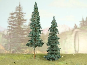 2 pcs 6" BLUE SPRUCE Painted By Hand HO & O Model Railroad 28mm War Game Scenery - Picture 1 of 9