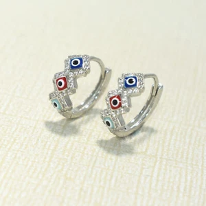 Evil Eye Huggies,925 Silver Earrings, Multi Color Evil Eye CZ Hoop Earrings - Bild 1 von 7