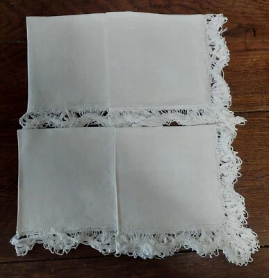 Série de quatre serviettes de tables lin dentelle au fuseau 31 X 32 cm - Photo 1/4