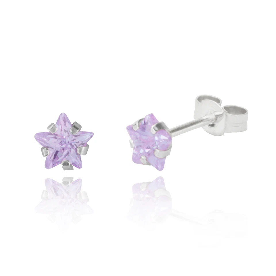 Argento Sterling 6mm lavanda/lilla stella zirconia cubica cristallo borchie/ - Immagine 1 di 1
