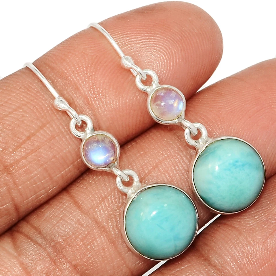 正品 Larimar - 多米尼加共和国和月光石 925 银耳环 CE43672 — 第 1/1 张图片