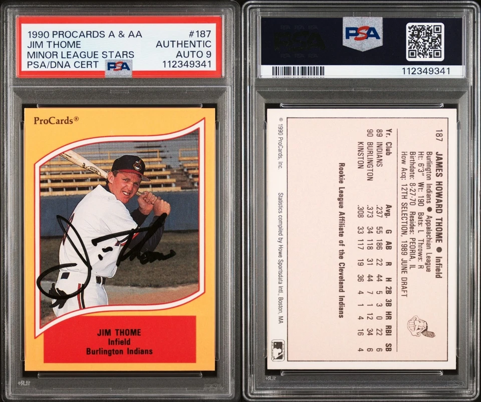 1990 PROCARDS A & AA JIM THOME MINOR LEAGUE STARS HOF Signed PSA A Auto 9 - Image 1 of 1