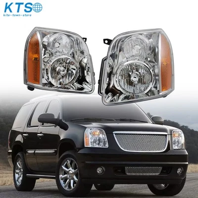 Par de faros faros cromados ámbar para GMC Yukon Denali XL1500 2500 07-14 Foto 1 de 4