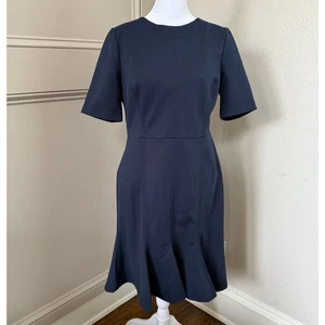 Banana Republic 10P Navy Dress Shift Button Back Ruffle Mermaid Hem Modest Party - Picture 1 of 7