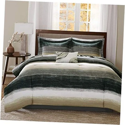  Edredón Essentials Cal King California King (104 pulgadas x 92 pulgadas) a rayas topo Foto 1 de 4