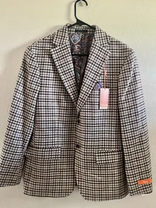 Tallia Men's Silk/Wool Blend Brown/Gray Houndstooth Blazer Size 40 Short - Picture 1 of 4