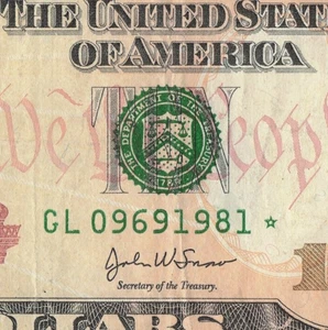 2004A $10 Bill Star Note GL09691981* San Fran Star Note  1.9M Run 1981 Year Note - Picture 1 of 12