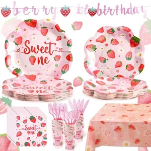 Strawberry First Birthday Decorations for Girl Strawberry First Birthday Plat... - Picture 1 of 8