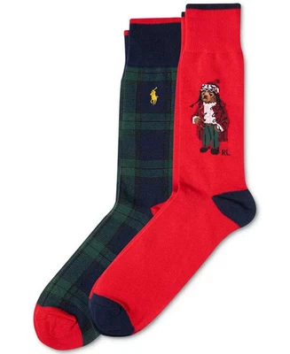 Nuevo con etiquetas Polo Ralph Lauren Artic Holiday Bear/Calcetines holgados a cuadros Paquete de 2 rojos/azul marino/verde Foto 1 de 4