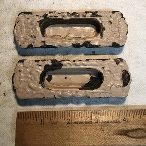2 Antique Vintage Victorian Ornate Brass Recessed Window Sash Pulls Hardware - Picture 1 of 2