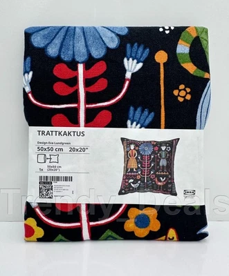Ikea TRATTKAKTUS Pillow Cushion Cover 20" x 20" Black/Multi Folk Pattern - NEW - Image 1 of 4