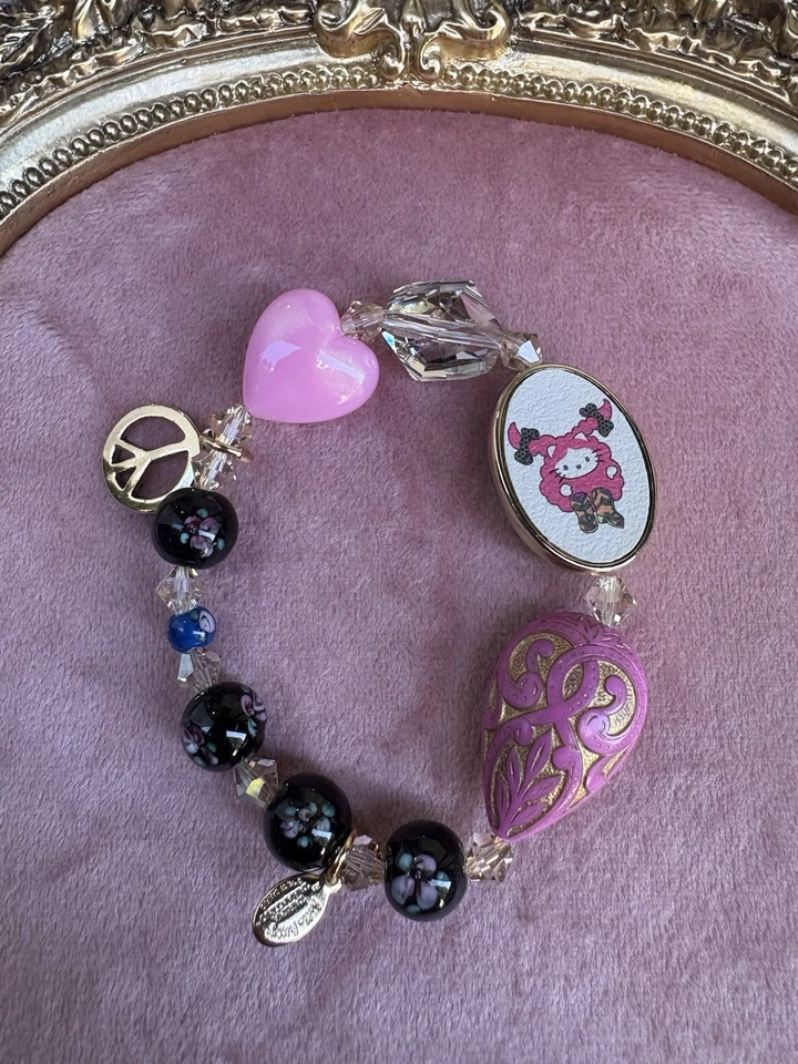 Tarina Tarantino Vintage Pink Head Hello Kitty Hippy Peace Swarovski Bracelet - Image 1 of 4