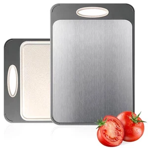 Cutting Board Double Sided,Large Stainless Steel Cutting Boards,Wheat Straw C... - Picture 1 of 7