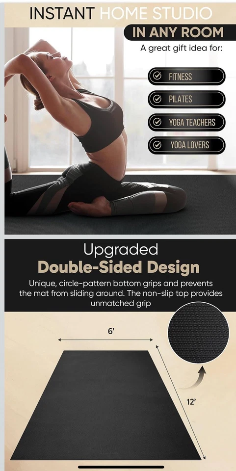 Gorilla Mats Premium Grande Estera de Ejercicio Antideslizante 7x4 X 8mm Ultra Duradera Negra Foto 1 de 1