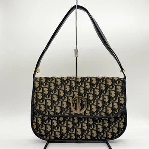 Christian Dior Shoulder Bag Purse Trotter Canvas Leather Navy Authentic - Picture 1 of 24