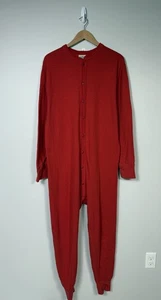LL Bean Red Union Suit Red Wool Large One Piece Pyjama Thermo Long Johns - Bild 1 von 10