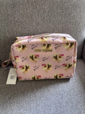 Betsey Johnson Pink Pomeranian Bow Purse /Bag Cosmetic Dual Zip NWT Faux Leather - Image 1 of 4