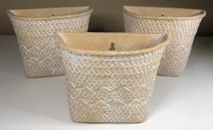 Lot of 3 ANTHROPOLOGIE Terracotta Pottery Hanging WALL POCKETS Planters Outdoors - Picture 1 of 9