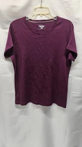 Top camicia donna viola manica corta scollo a V St John's Bay taglia L 100% cotone - Foto 1 di 4