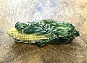 CORN Butter Dish Keeper 9" Stanford Ware Pottery USA Thanksgiving Majolica VTG - Picture 1 of 9