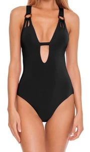 Becca Women's Color Code Cutout Plunge Neck One-Piece Swimsuit Size Black Large - Picture 1 of 6