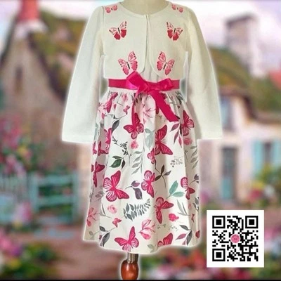 Vestido bolero chaqueta mariposas floral cinta satinada 2 piezas delantal niñas (C) Foto 1 de 4