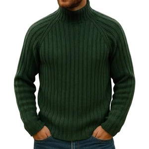 J Crew Y2K Mock Neck Ribbed Sweater Green 100% Lambs Wool Men Sz M Vtg Holiday - Picture 1 of 15