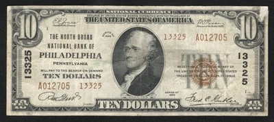 1929 $10 PHILADELPHIA, PA NORTH BROAD NATIONAL BANK PENNSYLVANIA TYPE II - Image 1 of 2