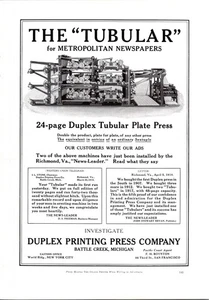 Duplexdruckmaschinen Flachbett Röhrenplatte Stereotyp 1921 Druckanzeige - Bild 1 von 2