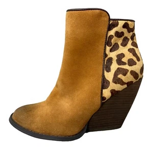 Very Volatile Calf Hair Heel Suede Leather Booties Zip Up Block Shoe Size 6 - Picture 1 of 9