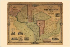 ALTE KARTE von Washington DC VINTAGE POSTER seltene Sammler HISTORISCH 20x30 heiß - Bild 1 von 1