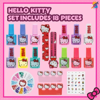 Hello Kitty 指甲油套装剥离闪光水性女孩儿童礼物 — 第 1/4 张图片