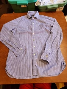 Polo Ralph Lauren Men's 15.5/39 L/S Blue/White Stripe Dress Shirt EUC. GB18 - Picture 1 of 10