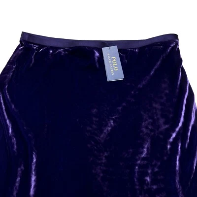 NUEVO CON ETIQUETAS $328 Polo Ralph Lauren Terciopelo Púrpura Falda Talla 12 Foto 1 de 4