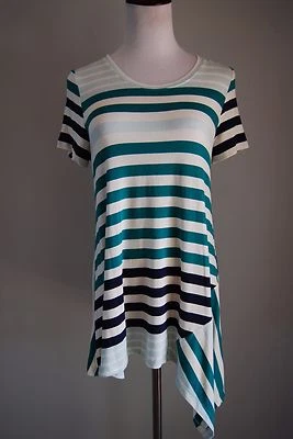 Túnica Top Pequeño Botón Amarillo Antro Rayas Talla S Camisa Dobladillo Asimétrico Foto 1 de 4