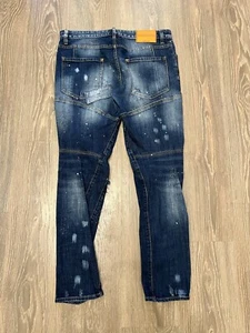 2017 DSQUARED2 RARE BLUE ARTIFICIALLY WORN MENS SKATER JEANS PANTS SIZE 50 - Picture 1 of 12