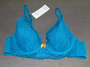 M&S Bra Plunge High Apex U/Wired Padded 'Leopard Lace' 38A Blue Mix BNWT - Picture 1 of 1