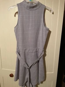 Ladies Grey Check Sleeveless Short Belted Playsuit Jumpsuit Size 8 - Picture 1 of 6